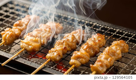 備長炭で焼き鳥を焼いている写真	4　AI生成画像 129564105