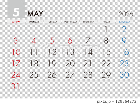 2026 年 5 月曆從星期日開始 129564272