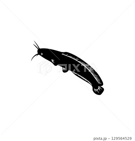 black and white catfish vector icon 129564529