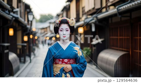 花街を歩く舞妓の優雅な姿6　AI生成画像 129564636