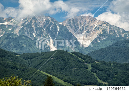 夏の杓子岳・白馬鑓ヶ岳と杓子沢氷河　長野県白馬村 129564681