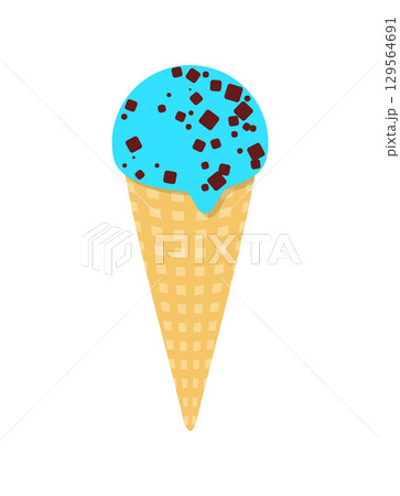 アイスクリーム　ミント　チョコレート　コーン　アイス　イラスト 129564691