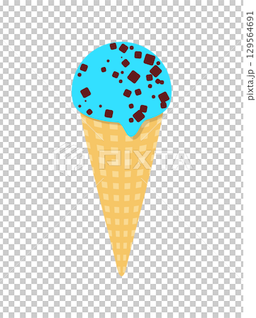 アイスクリーム　ミント　チョコレート　コーン　アイス　イラスト 129564691