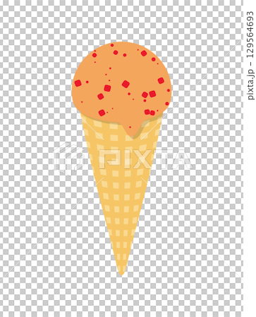 アイスクリーム　オレンジ　コーン　アイス　イラスト 129564693