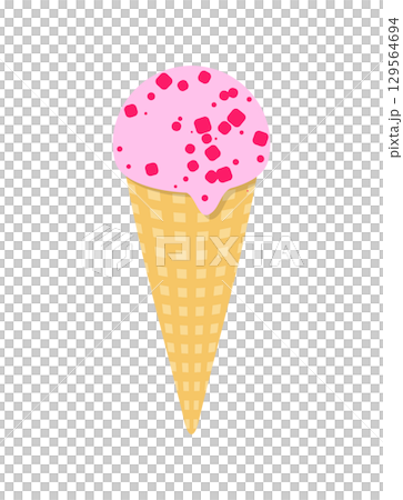 アイスクリーム　苺　ストロベリー　コーン　アイス　イラスト 129564694
