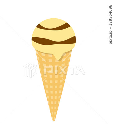 アイスクリーム　チョコレート　バニラ　コーン　アイス　イラスト 129564696