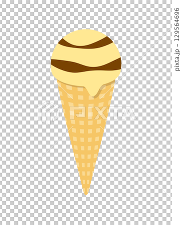 アイスクリーム　チョコレート　バニラ　コーン　アイス　イラスト 129564696