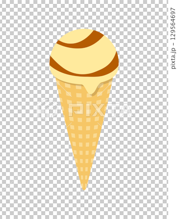 アイスクリーム　キャラメル　バニラ　コーン　アイス　イラスト 129564697