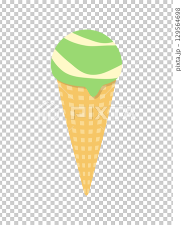 アイスクリーム　 抹茶　バニラ　コーン　アイス　イラスト 129564698