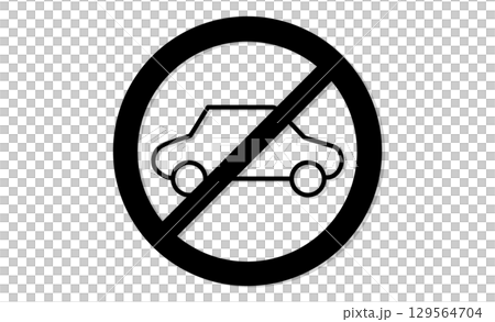 車両進入禁止マークの線画イラストアイコン 車両進入禁止マークの線画イラストアイコン 129564704