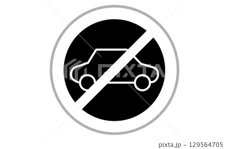 車両進入禁止マークの線画イラストアイコン 車両進入禁止マークの線画イラストアイコン 129564705