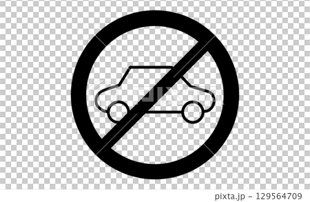 車両進入禁止マークの線画イラストアイコン 129564709