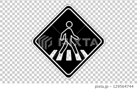 行人穿越道警告標誌圖示材料 129564744