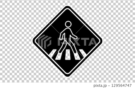 行人穿越道警告標誌圖示材料 129564747