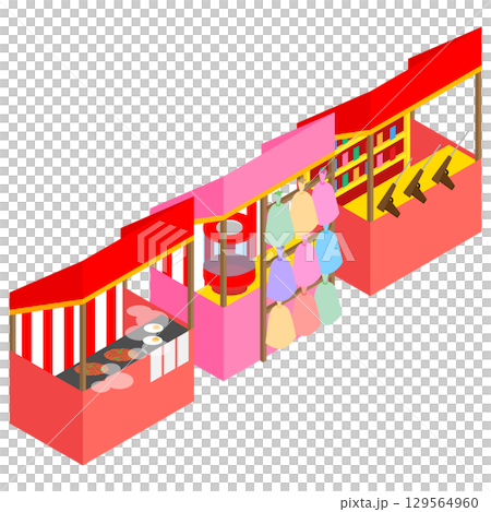 Isometric illustration of a festival with food stalls Isometric illustration of a festival with food stalls 129564960