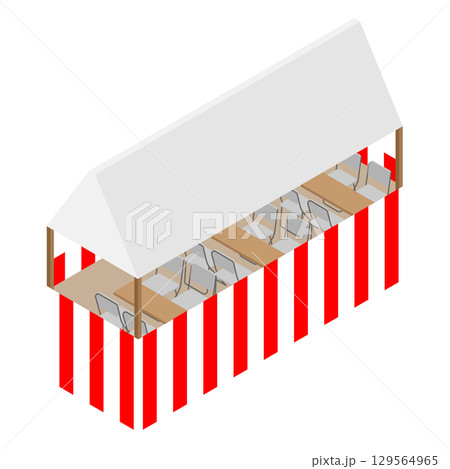 夏祭りの休憩テント（無人）のアイソメトリックイラスト 129564965
