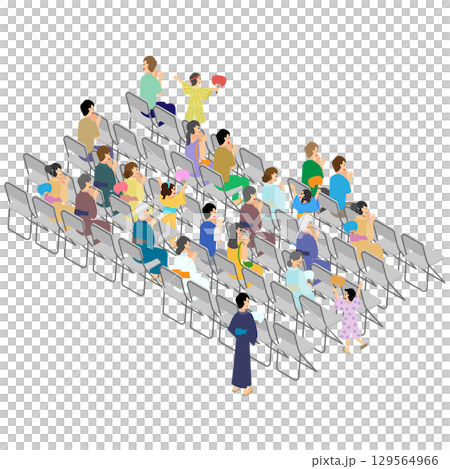 夏祭りの観客席で過ごす人々のアイソメトリックイラスト 夏祭りの観客席で過ごす人々のアイソメトリックイラスト 129564966