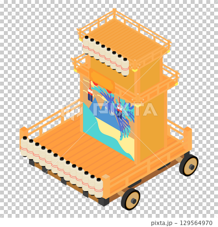 Isometric illustration of a summer festival float 129564970