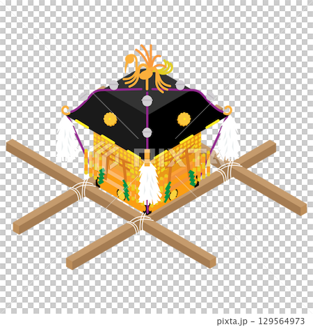 夏祭りの神輿（みこし）のアイソメトリックイラスト 129564973