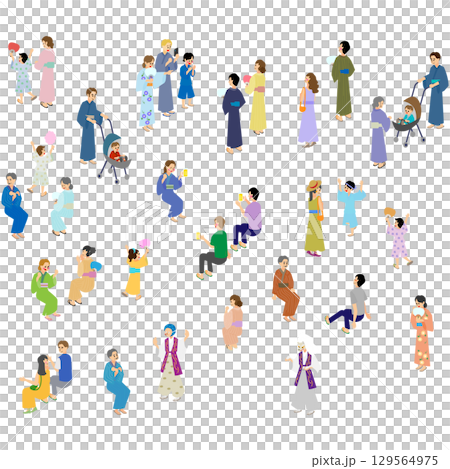 Yukata and summer clothing character set (isometric) Yukata and summer clothing character set (isometric) 129564975
