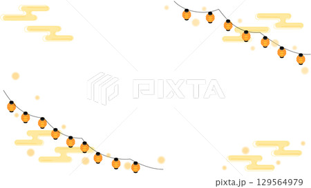 祭り提灯と金雲のフレーム背景（アイソメトリック） 129564979