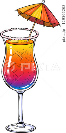 blue cocktail with umbrella 129565262