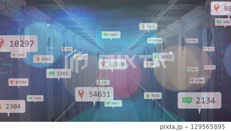Image of social media icons over server room Image of social media icons over server room 129565895