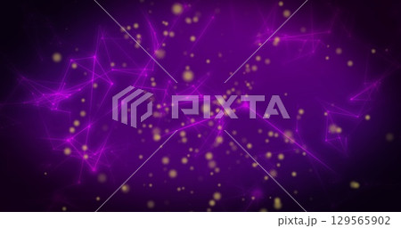 Image of network of connections and glowing spots over purple background 129565902