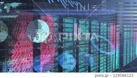 Image of data processing over blue background 129566122