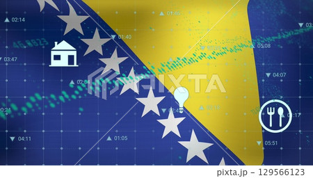 Image of data processing over flag of bosnia and herzegovina Image of data processing over flag of bosnia and herzegovina 129566123
