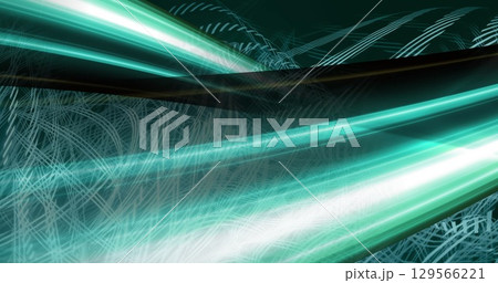 Image of light trails over shapes on black background 129566221
