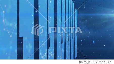 Image of moving shapes on blue background Image of moving shapes on blue background 129566257