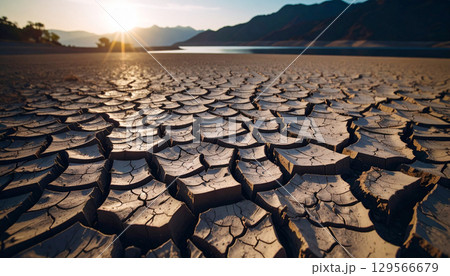 深刻な水不足と干ばつの風景,Generative AI,AI画像 129566679
