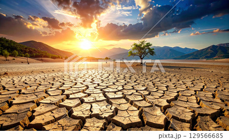 深刻な水不足と干ばつの風景,Generative AI,AI画像 深刻な水不足と干ばつの風景,Generative AI,AI画像 129566685