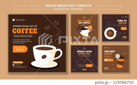International Coffee Day Celebration with Coffee Cup Social Media Post Flat Cartoon Illustration International Coffee Day Celebration with Coffee Cup Social Media Post Flat Cartoon Illustration 129566750