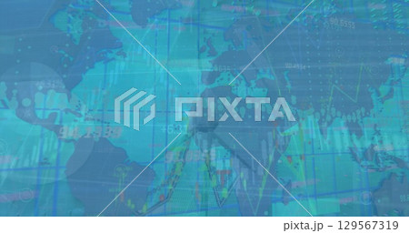 Image of financial data processing over world map Image of financial data processing over world map 129567319