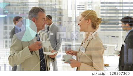 Image of data processing over diverse business people at office Image of data processing over diverse business people at office 129567360