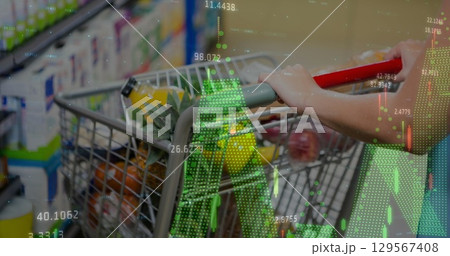 Image of financial data processing ove shopping cart 129567408