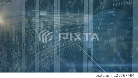 Image of globe with data processing over server room 129567494