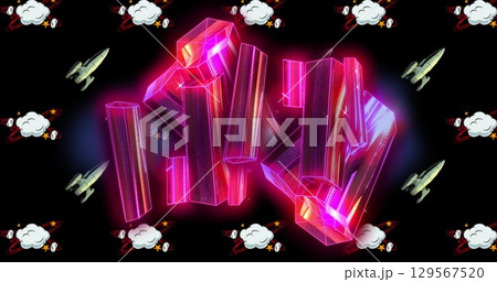 Image of red diamonds over rockets on black background 129567520