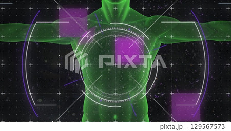 Image of scope scanning, markers and data processing over human body 129567573