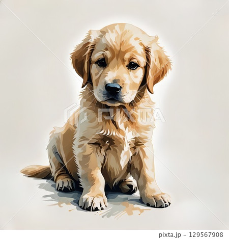 ゴールデンレトリバーの子犬が座ってポーズをとる 129567908