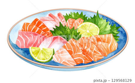 お刺身盛り合わせのイラスト お刺身盛り合わせのイラスト 129568129