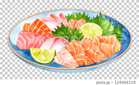 Illustration of assorted sashimi 129568129