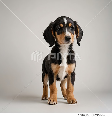 背筋を伸ばして立つサルーキの子犬 129568286