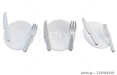 Cartoon Style Fork with Knife and Plate 3D Graphic 129568439