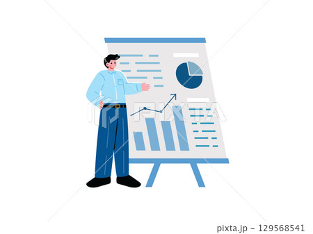 資料の前でプレゼンテーションする男性 129568541