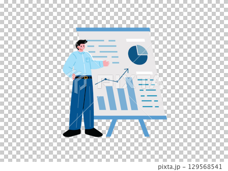 資料の前でプレゼンテーションする男性 129568541