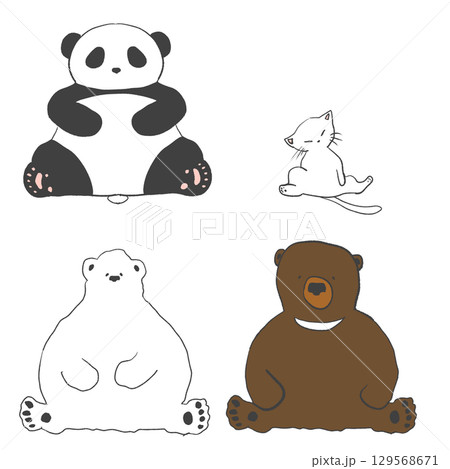どっかりと座る動物達 129568671