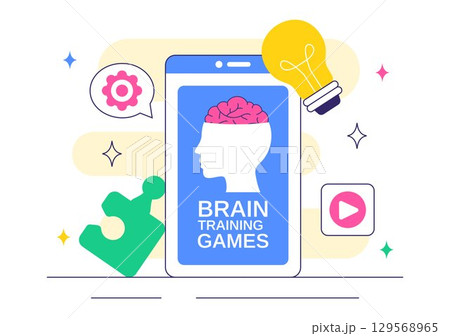 Brain Training Games Vector Illustration featuring People Having Fun with Riddles, Crosswords, Logic Game, and Puzzle Solving in a Flat Background Brain Training Games Vector Illustration featuring People Having Fun with Riddles, Crosswords, Logic Game, and Puzzle Solving in a Flat Background 129568965